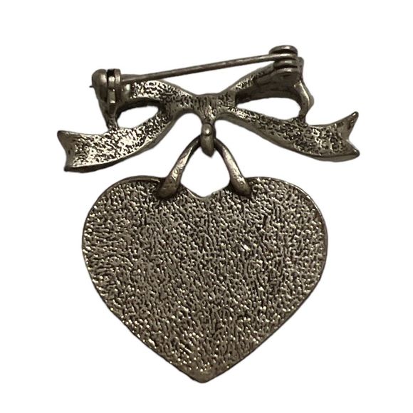 Vintage Distressed Best Nana Bow Crystals Heart Brooch Pin - Picture 4 of 5